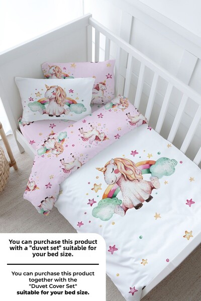 Tuğba Kuğu Unicorn Patterned Rainbow Baby Bed Sheet Set - Elastic, for Baby Series