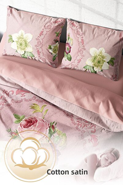 PerlaSera 3D Custom Design - Damask Rose Duvet Cover Set, Tight Woven Cotton Satin, Double
