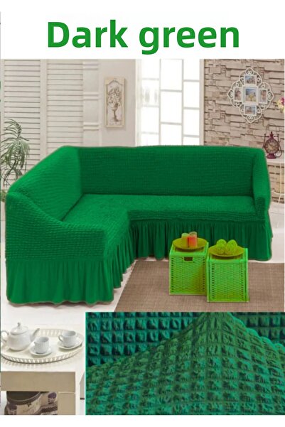 Mehira AVM Husa de canapea de colt L cu fuste Bürümcük. 7 locuri, husă de col...