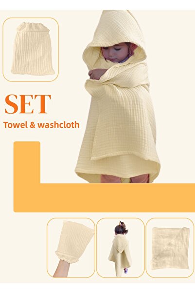 Joyous Mom Kids Baby Towel and Washcloth Set - 100% Organic Muslin Bath Washc...