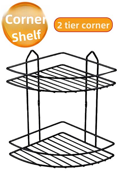 Badem10 Suport de colț oval pentru baie, negru, cu 2 niveluri, pentru șampon,...