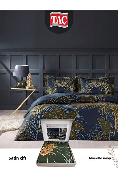 Taç Marielle Dark Blue Satin Double Duvet Cover Set