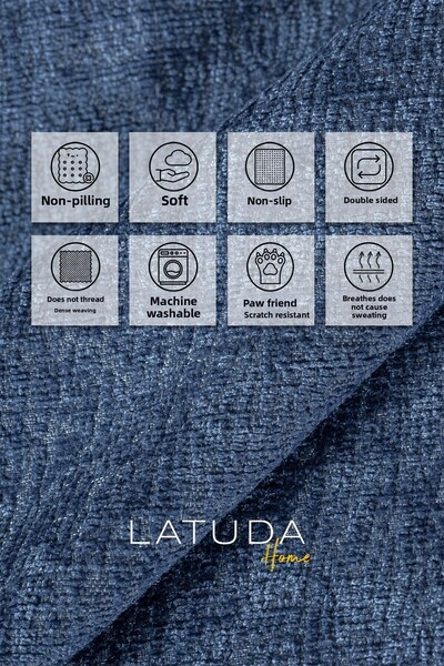 Latuda Home Husa scaun premium 175x215 Gramaj Jacquard Chenille Albastru Noapte |   Husa canapea |   Anti-alunecare