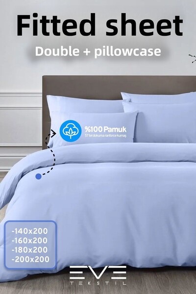 Eve Tekstil Σετ διπλό υφασμάτινο ελαστικό σεντόνι και μαξιλαροθήκη Rainforce