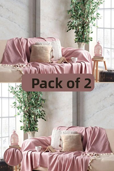 Miracolo Home طقم غطاء أريكة مزخرف من القطن باللون الوردي المغبر مقاس 170 × 2...