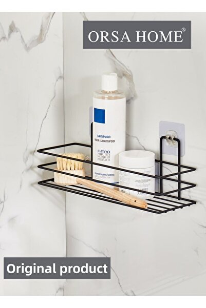 ORSA HOME 926 رف حمام مستطيل مع شماعة لاصقة سحرية قوية باللون الأسود غير اللامع