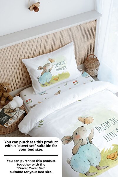 Tuğba Kuğu Single Fitted Sheet Set - Pure Baby Series - Rabbit Playing with Butterfly