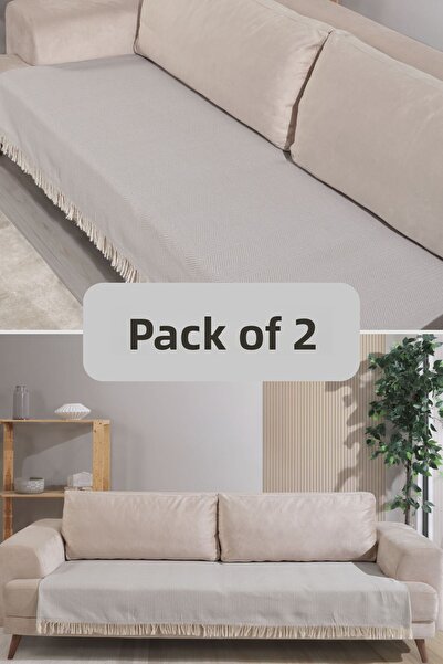 Miracolo Home Husă de canapea din bumbac cu dungi gri deschis - 115x200, model cu franjuri în față