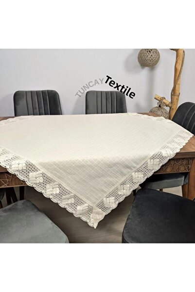 TUNCAY TEKSTİL مفرش طاولة قهوة من قماش مونيكا من الكتان المكشكش من فيسكوس