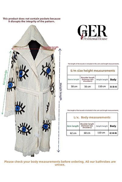 Peştanoz Μπουρνούζι Muslin Peshtemal, Φυσικό 100% Βαμβάκι, Μοτίβο με Μπλε Μάτι