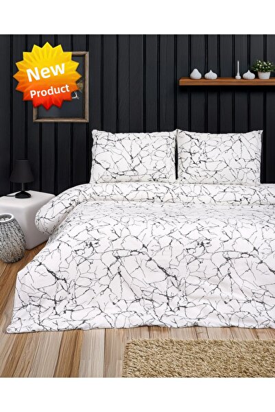 Sares Home Комплект плик за завивка с мраморен шарен бял фон, двоен (БЕЗ ЧАРШ...