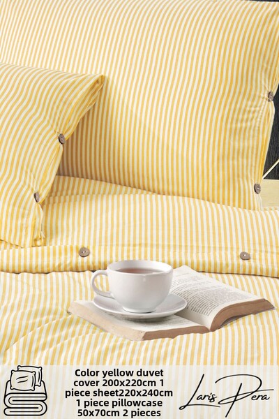 Larispera Set de husă de pilota cu dungi Ranforce din bumbac cu nasturi supra...