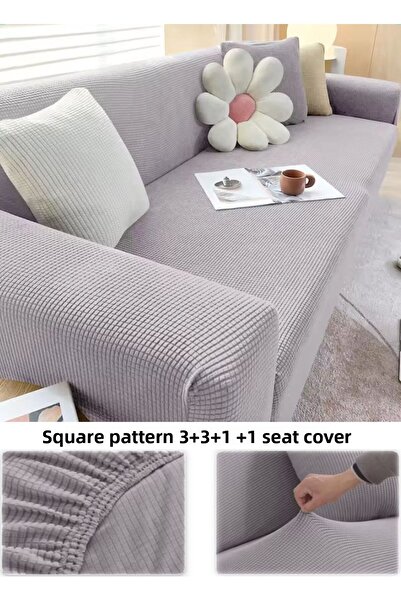 upmall طقم غطاء قطني مرن وقابل للغسل بنمط مربع - 3+3+1+1