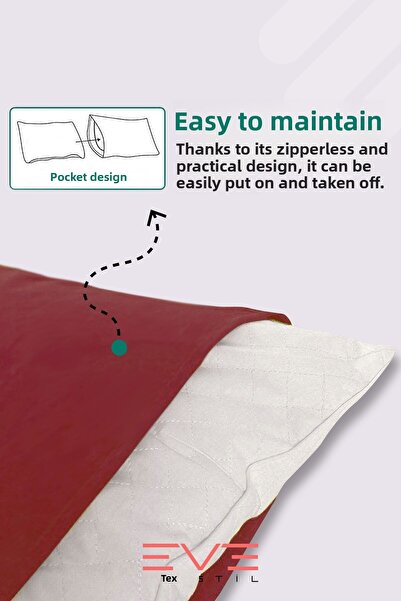 Eve Tekstil 2Pcs Ranforce Plain Cotton Satin Antibacterial Zippered Washable Luxury Pillowcase 50X70Cm