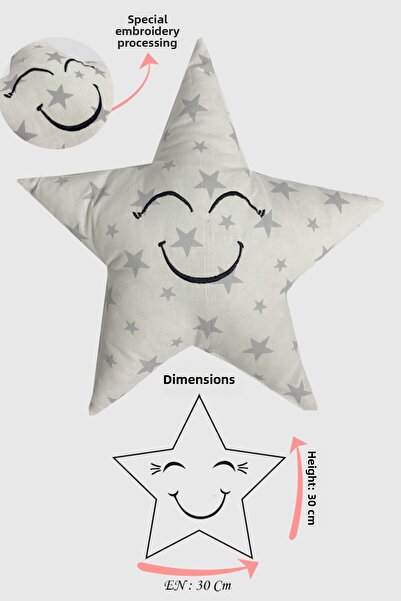 Jaju Baby وسادة نجمة مزخرفة باللون الرمادي مقاس 30 سم