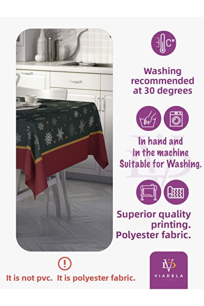 Viadela Christmas Themed Tablecloth for New Year's Table - 150X220 cm