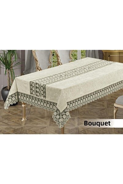 İDEAL TASARIM Luxury Vip Quality Intermediate Laced Bouquet Model Velvet Tablecloth