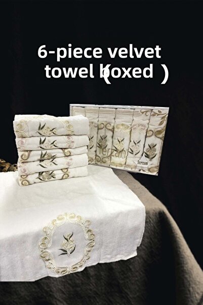 Çt Çeyizci Tekstil Комплект луксозни кърпи от сатен с гипюр и шарки - 50x90, 6 части