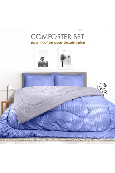 Hotel Linen Klub Stripe Reversible  Comforter Set- Ultra Soft  Microfiber Fabric, Soft Siliconized Fiber Filling