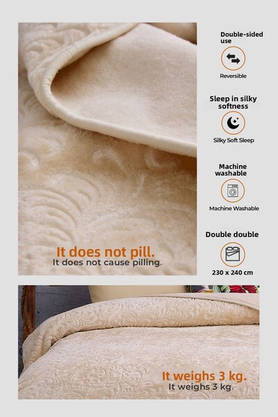 Evlen Home Collection 3 Kg Embos Printed Pamela Thick Double Blanket 230x240 Cm Cappuccino