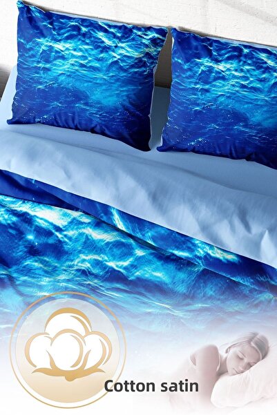 PerlaSera Design personalizat 3D - Set de lenjerie de pat dublu, satin de bumbac țesut dens, în mijlocul mării