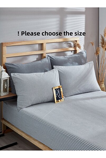 Ricco Lifes Set cearșaf pentru pernă și cearșaf elastic, bumbac, simplu, dimensiune mare - dublu