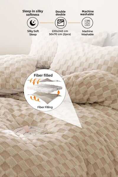 Evlen Home Collection Personality Fur Quilt Sleeping Set - Soft Filled, 3 Pieces, Polo Cream