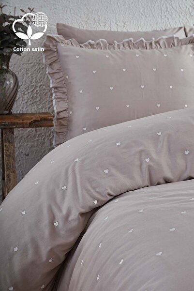 Nazik Home Amore Cotton Satin Double Heart Duvet Cover Set