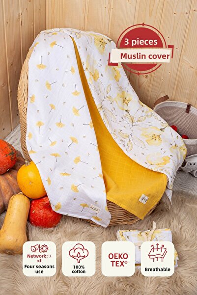 LUCKKA طقم أغطية موسلين مطبوعة رقمية، 3 قطع - 75x75 سم - ZT5000