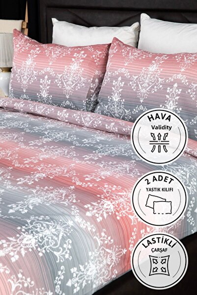 FAVORA طقم غطاء لحاف مزدوج من نوفا مع ملاءات مطاطية - وردي