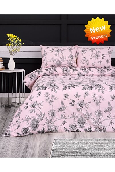 Sares Home Set lenjerie de pat cu model floral Dusty Rose Pink Floor dublu (F...