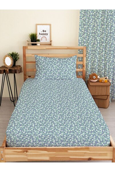 Evmila Set de cearșafuri elastice cu model floral unic albastru