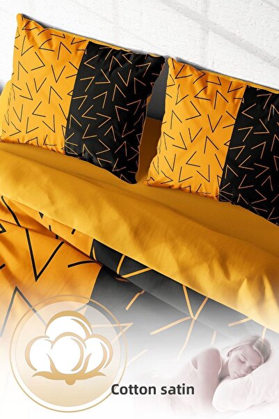 PerlaSera Double Duvet Cover Set Dense Weave Cotton Satin 3D Special Design Gold Symbol