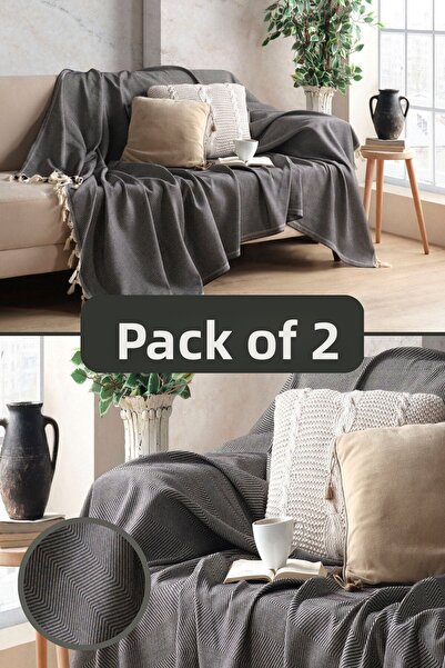 Miracolo Home طقم غطاء أريكة مزخرف من القطن الأسود مقاس 170 × 230 تصميم مثالي مضاد للانزلاق (قطعتان)