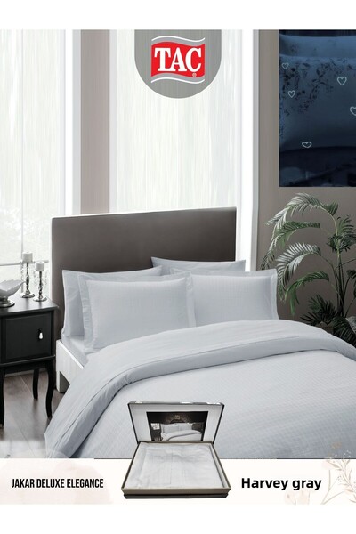 Taç Harvey Gray Jacquard Deluxe Satin Double Bed Linen