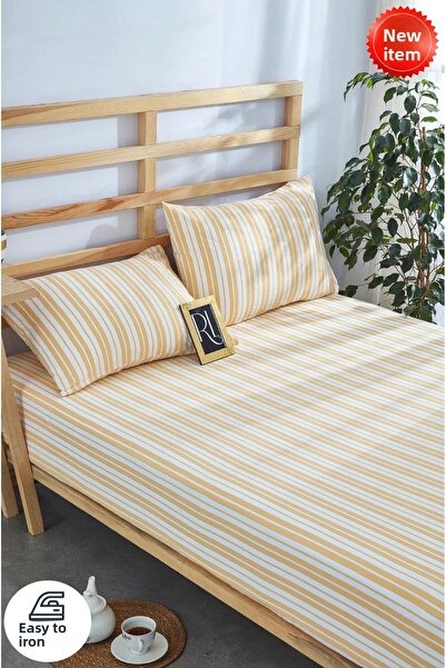 BESTİNA GOLD Elastic Sheet Set Striped Color Cotton dogal natural-pillowcase Single-double-person-battal