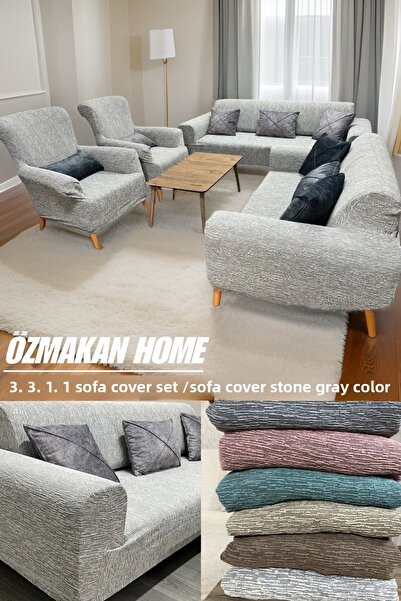 ÖZMAKAN Flexible Jacquard 3+3+1+1 Cotton Sofa Cover Set - Stretch Elastic