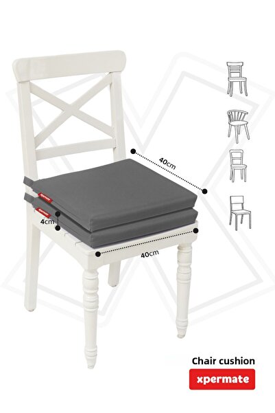 XPERMATE Anthracite 2-Piece Chair Cushion - Water Repellent Fabric, Zippered and Lace-Up, 40X40 cm Sponge