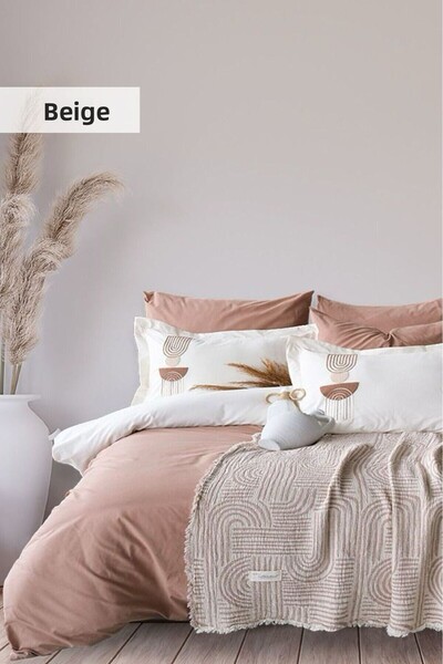 İyi Geceler İstanbul Babil 100% Cotton Natural Double Duvet Cover Muslin Pique Set 7 Pieces