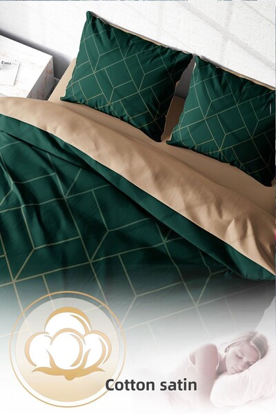 PerlaSera Emerald Suite - Double Duvet Cover Set, Tightly Woven Cotton Satin, 3D Custom Design