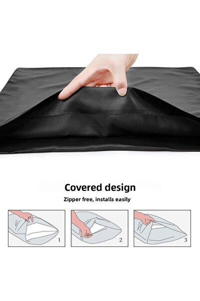 Deko Dekor 100% Σατέν 50x70 εκ. 2 Μαξιλαροθήκες Σατέν και 2 Πόρπες Μαύρο Χρώμα