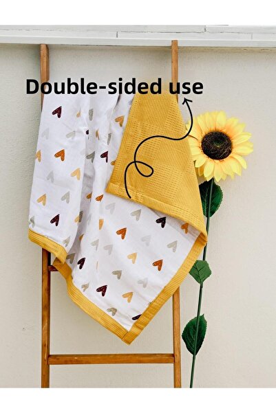 Tinybabyconcept 80X100 cm Double Sided Muslin Baby Blanket - 100% Organic Cotton, 4 Seasons Pique Heart