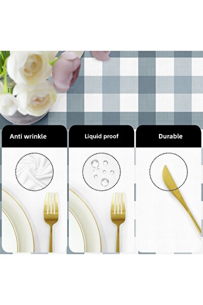 Evim Indigo Tablecloth - Canvas Checked, Liquid Proof and Stain Resistant