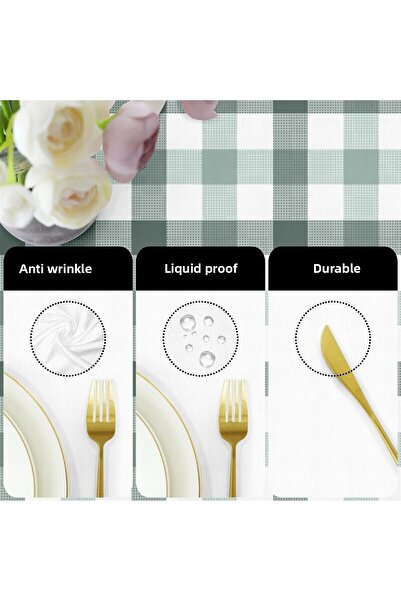 Evim Canvas Checkered Liquid Proof Stain Resistant Tablecloth Water Green