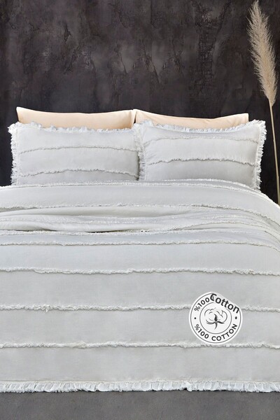 Evlen Home Collection White Cotton Echos Bedspread Set - Casual Double Sided 3 Pieces Padded