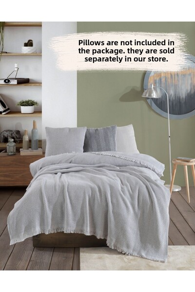 Lux Touch Lily Gray Single Pike - 145x200 cm Cotton Tufted Bed Armchair Sofa Armchair