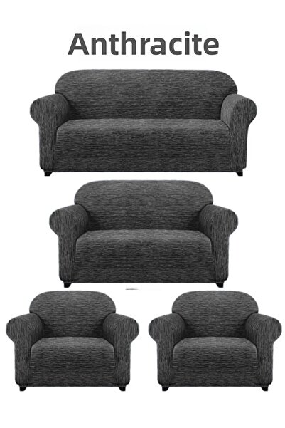 kanway طقم أريكة منسوجة من قماش الجاكار 3+2+1+1 - غطاء مرن ومرن بنمط شجرة