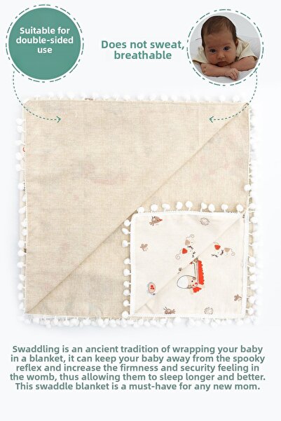 mordesign Double Layer Baby Blanket, Swaddle Blanket for Newborn, Edge Pompom Pike, Animal Series