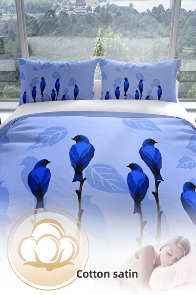 Cattleya Bluebird 3d Cotton Satin Double Duvet Cover Set