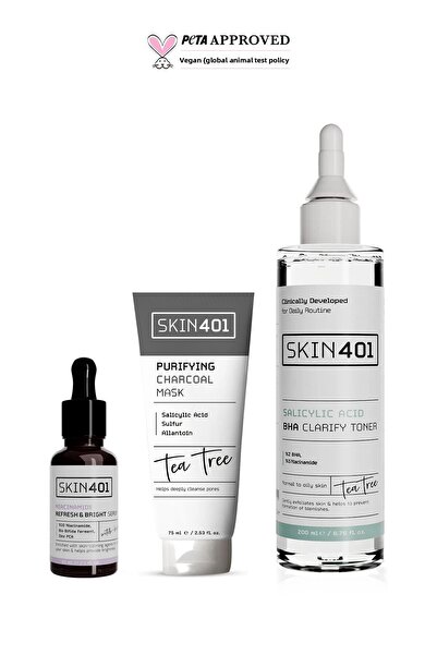 Skin401 مجموعة العناية الثلاثية المضادة للمسام والرؤوس السوداء - 2% حمض السال...